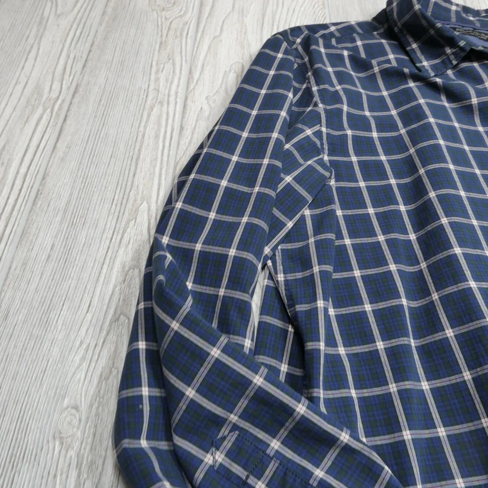 Banana Republic Shirt Adult XL Blue Plaid Custom 078 Wash‎ Camden Fit Mens